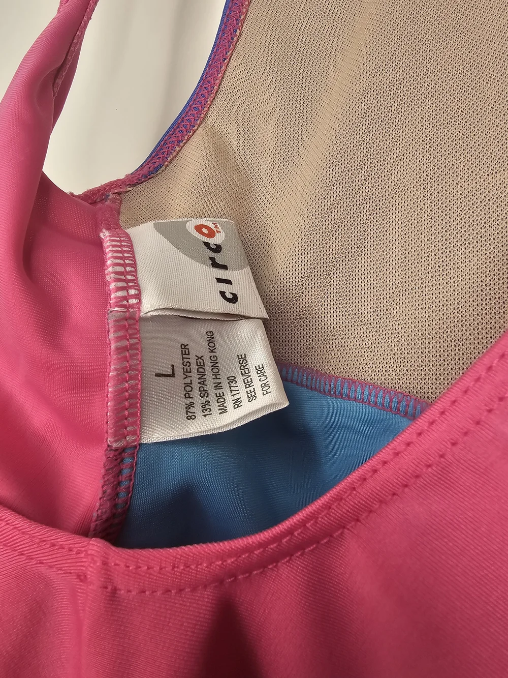 Circo Colorblock One Piece Swimsuit L Pink Purple Blue Mesh Back